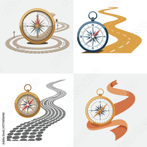 Vintage bicycle wheel and compass vector illustration icon design symbol