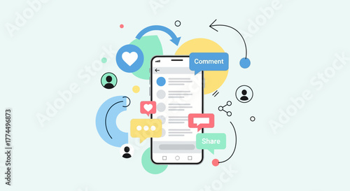 A modern smartphone with social media icons illustrates digital communication, online networking, and interactive mobile technology engagement.