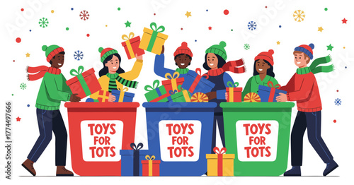 Toys for Tots, nonprofit charity card design, white background, vector