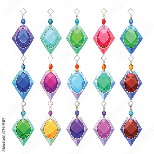 Assortment of Colorful Gemstone Pendants on White Background
