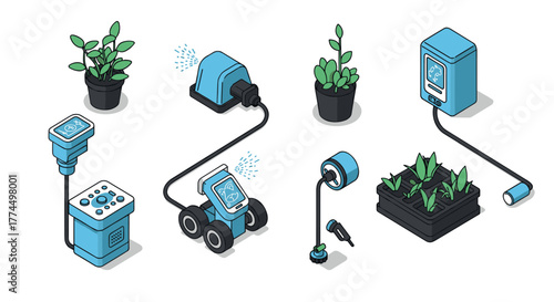 Modern isometric smart garden devices: automated farming technology with ai i…