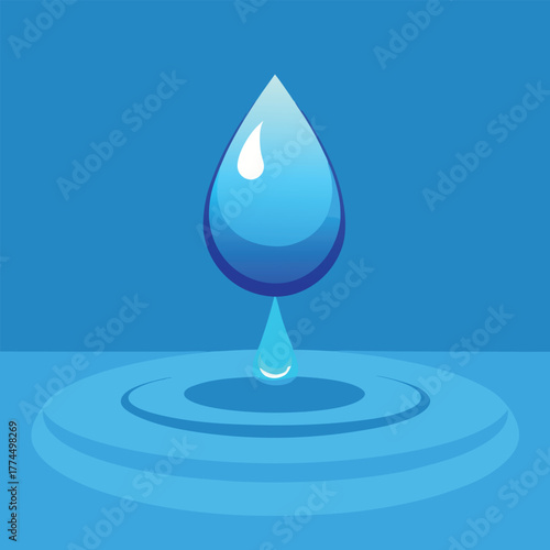 Blue water drop creating ripples on a flat surface