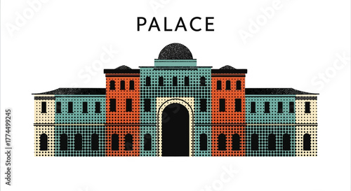 Grand Palace Building with Dome and Arched Entrance.