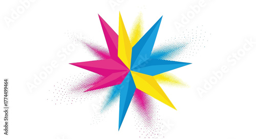 Colorful starburst design with vibrant geometric shapes.