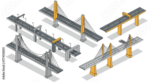 Isometric bridge collection: detailed designs of suspension and cable types
