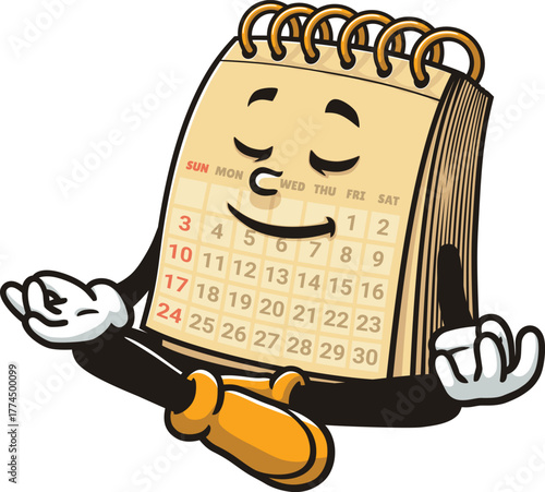 Papier peint Cartoon mascot of calendar is meditating or relaxing