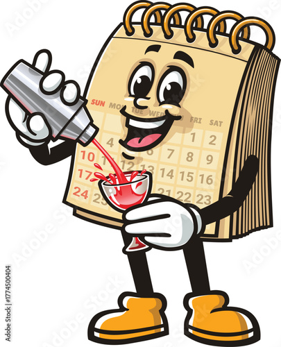 Calendar mascot cartoon making a cocktail