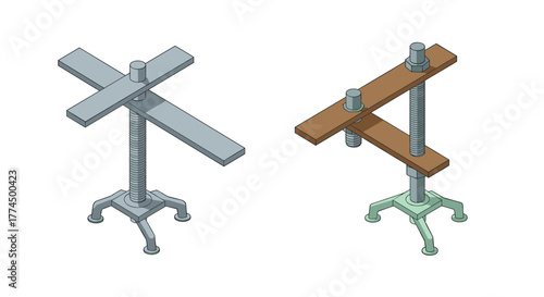 Cross clamp design in isometric style with detailed components