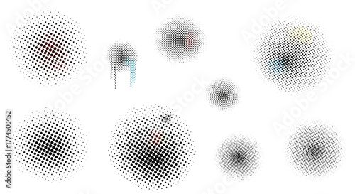 Abstract halftone circles composition on white background.