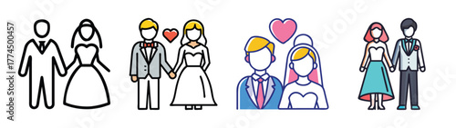 Charming collection of bride and groom icons for wedding celebrations