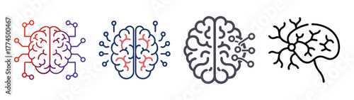Four stylized brains with neuronal network connections digital art abstract