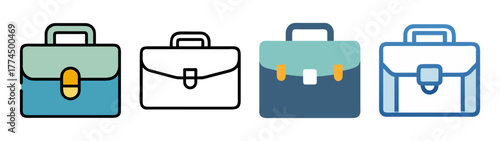 Collection of four stylized briefcase icons for business and travel