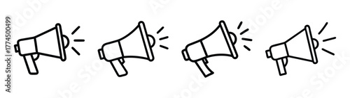 Four hand drawn megaphone icons announcing messages and promotions