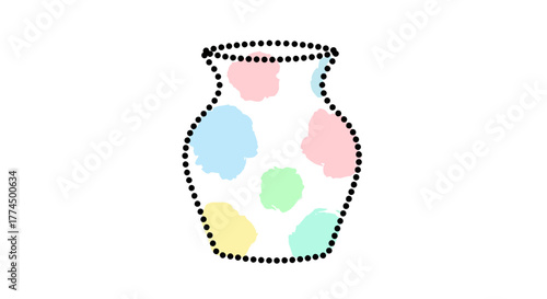 Colorful ceramic vase with abstract painted design on white background.