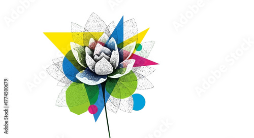 Stylized floral illustration with abstract geometric shapes.