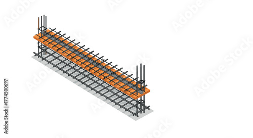 Isometric concrete reinforcement structure with steel bars