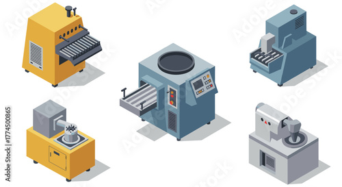 Isometric industrial bakery equipment set for modern food production designs
