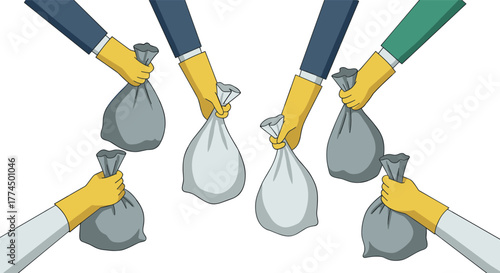 Hands holding bags in modern flat style on white background