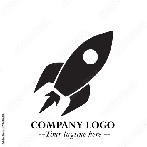 Rocket Logo Symbol in Black on the White Background with Modern Futuristic Space Design

