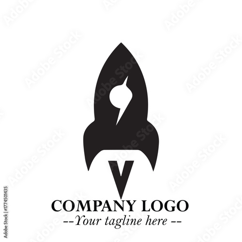 Rocket Logo Symbol in Black on the White Background with Modern Futuristic Space Design
