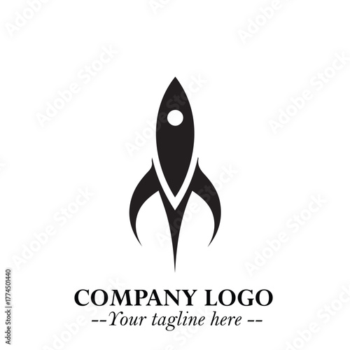 Rocket Logo Symbol in Black on the White Background with Modern Futuristic Space Design
