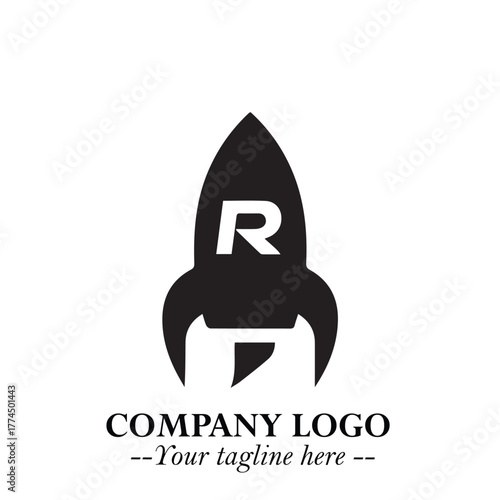 Rocket Logo Symbol in Black on the White Background with Modern Futuristic Space Design
