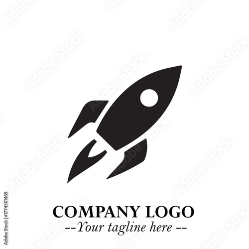Rocket Logo Symbol in Black on the White Background with Modern Futuristic Space Design
