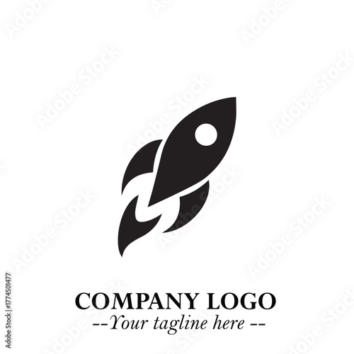 Rocket Logo Symbol in Black on the White Background with Modern Futuristic Space Design

