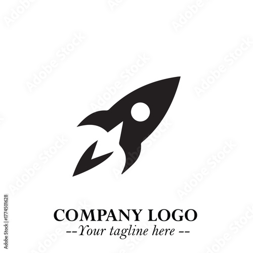 Rocket Logo Symbol in Black on the White Background with Modern Futuristic Space Design
