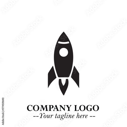 Rocket Logo Symbol in Black on the White Background with Modern Futuristic Space Design
