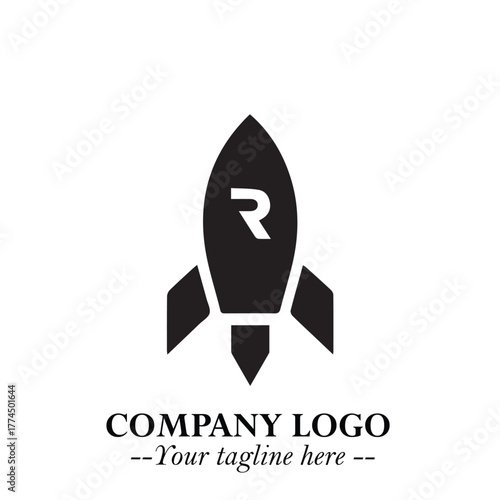 Rocket Logo Symbol in Black on the White Background with Modern Futuristic Space Design

