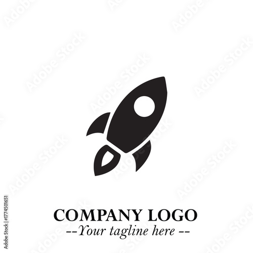 Rocket Logo Symbol in Black on the White Background with Modern Futuristic Space Design
