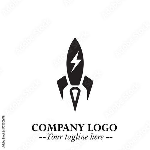 Rocket Logo Symbol in Black on the White Background with Modern Futuristic Space Design
