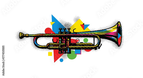 Colorful Abstract Trumpet Musical Instrument Illustration.