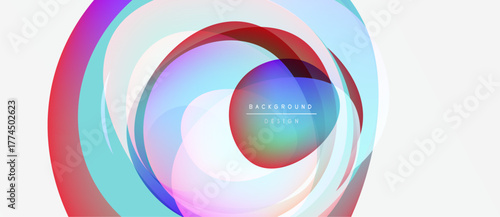 Abstract colorful layers create swirling vortex. Gradient hues blend, forming dynamic visual effect. Modern design element.