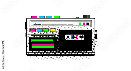 Retro Cassette Player Illustration: A Nostalgic Audio Device.