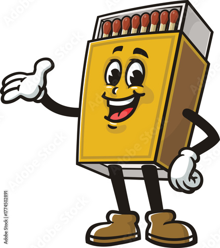 Matchstick box mascot cartoon with welcoming pose