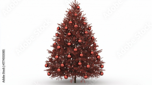 Christmas Tree Made of Red and Gold Baubles on White Background