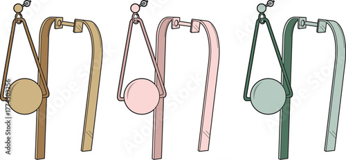 Elegant collection of modern geometric dangle earrings in three color variations. Vector illustration of stylish jewelry design with a suspended circular charm