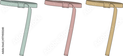 Three colored belts illustration with different shades, stylish accessory, fashion design concept