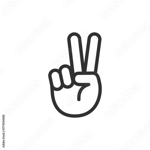 Hand peace gesture circle, linear icon. Sign of friendship and unity. Line with editable stroke.