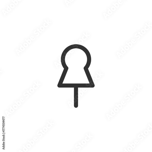 Push pin, linear icon. Office tool and reminder symbol. Line with editable stroke.