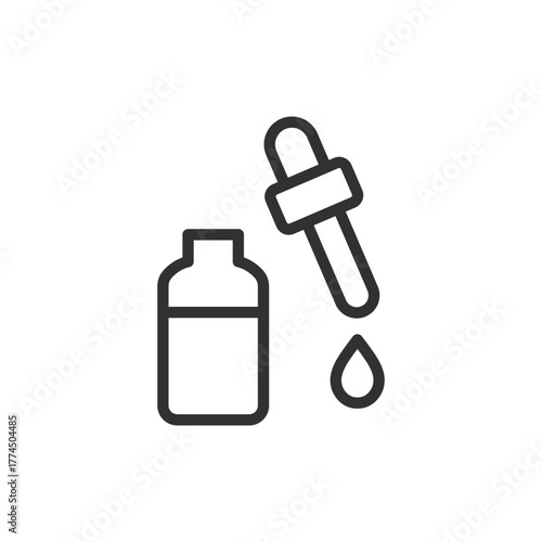 Medicine dropper bottle, linear icon. Liquid drug and dosage tool. Line with editable stroke.