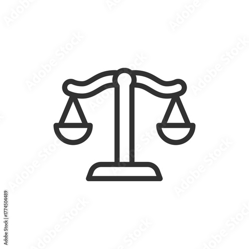 Balanced scales, linear icon. Fairness and justice equilibrium. Line with editable stroke.
