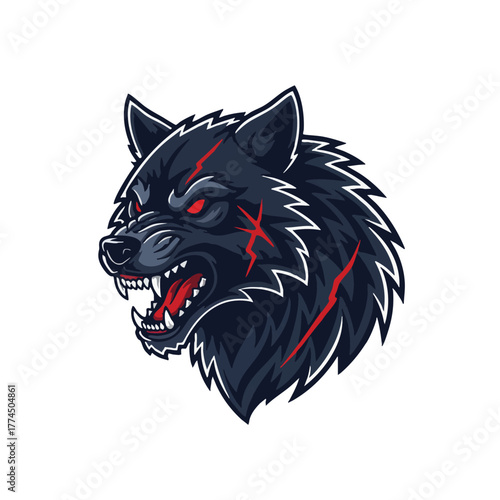 Futuristic cyborg arm with a clenched fist holding a symbol of electric power, a mascot design for technology or gaming