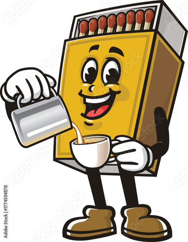 Matchstick box mascot cartoon is being a barista