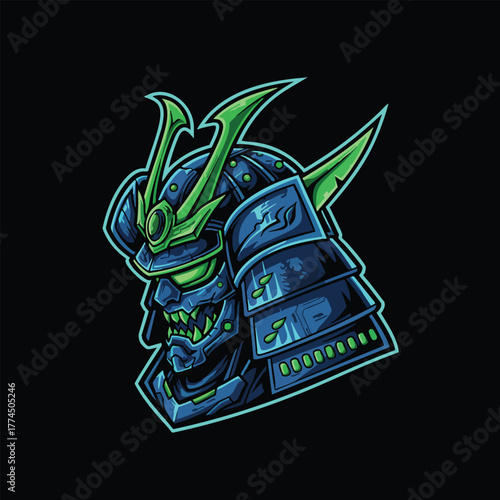 Futuristic cyborg arm with a clenched fist holding a symbol of electric power, a mascot design for technology or gaming