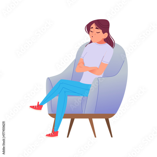 Bored Woman with Crossed Arms Sitting in Armchair