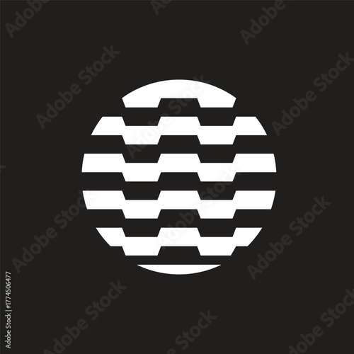 Circle wave lines cement blocks logo symbol icon flat stock vector design