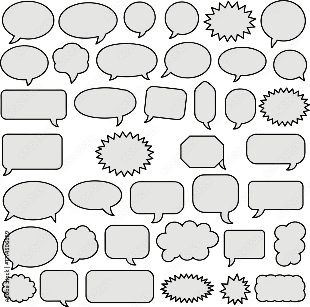 Obraz premium Comic speech bubbles, thought clouds, cartoon dialogue boxes, blank text frames, pop art callouts, graphic elements, comic style – flat vector illustration